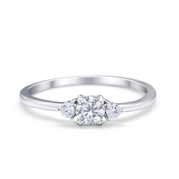 Three Stone Engagement Ring Round Simulated Cubic Zirconia 925 Sterling Silver